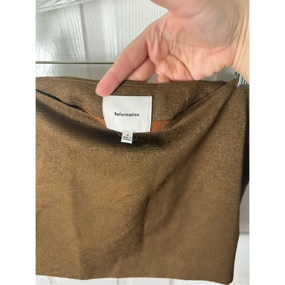 Reformation Chloe Mini Skirt in Chestnut Brown 2 - Picture 6 of 6